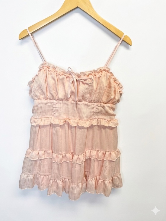 wild fable Tops - Wild Fable Pink Tiered Ruffle Cami Top Large Coquette Boho Peplum Sleeveless